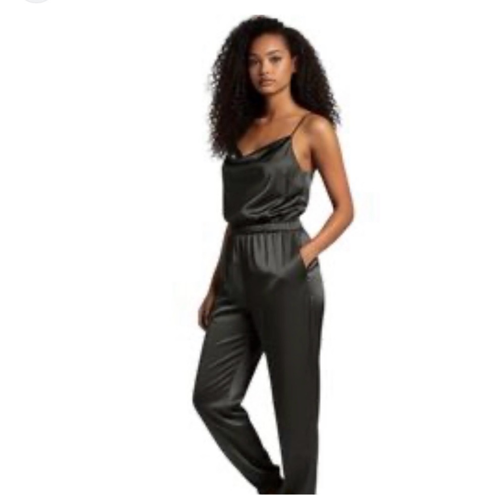 Skies Are Blue Black Satin Jumpsuit
